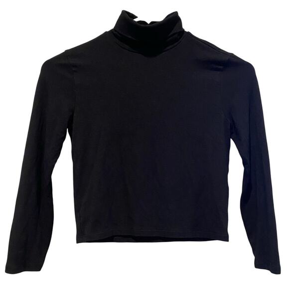 Forever 21 Fitted Turtleneck Long Sleeve Crop Top Small Black Stretch Jersey - Picture 6 of 6